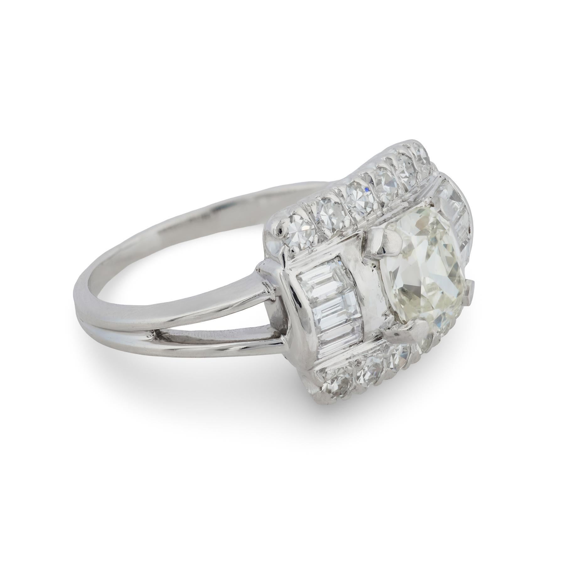 Bague de fiançailles Art déco en platine avec diamant taille ancienne de 1.01 carat, certifié GIA Pour femmes en vente