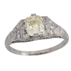 Art Deco GIA 1.01 carat old mine cut diamond platinum engagement ring
