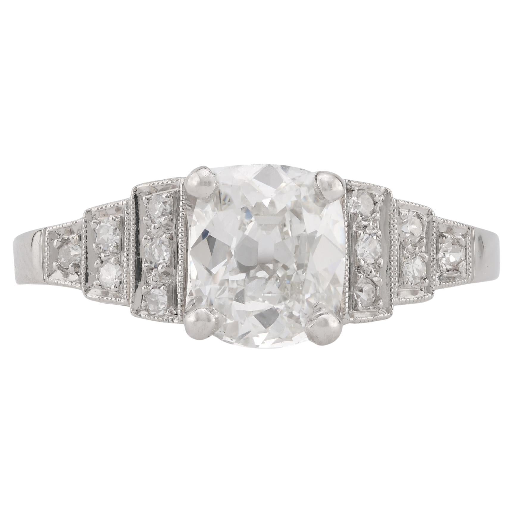 Art Deco GIA 1.01 Carat Old Mine Diamond Platinum Engagement Ring