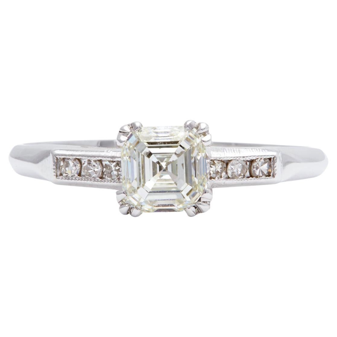 Art Deco GIA 1.01 Carats Asscher Cut Diamond Platinum Ring