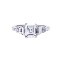 Art Deco GIA 1.02 Carat Emerald Cut Diamond Platinum Engagement Ring