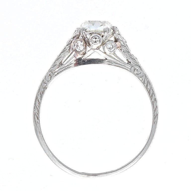 Art Deco GIA 1.02 Carat Old Mine Cut Diamond Platinum Engagement Ring In Excellent Condition In Beverly Hills, CA