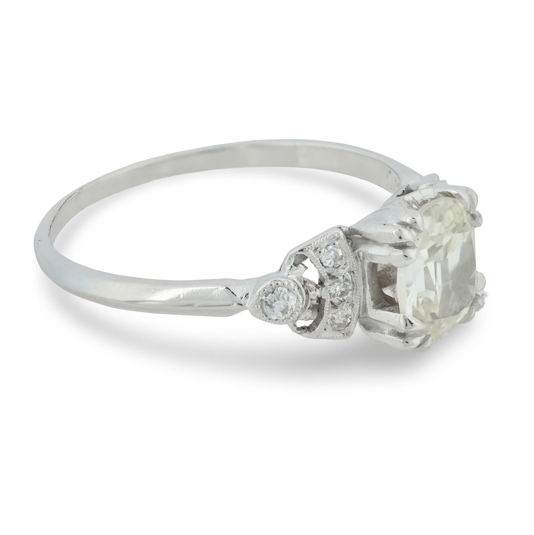 Bague de fiançailles Art déco en platine avec diamant taille ancienne de 1.02 carat, certifié GIA Pour femmes en vente