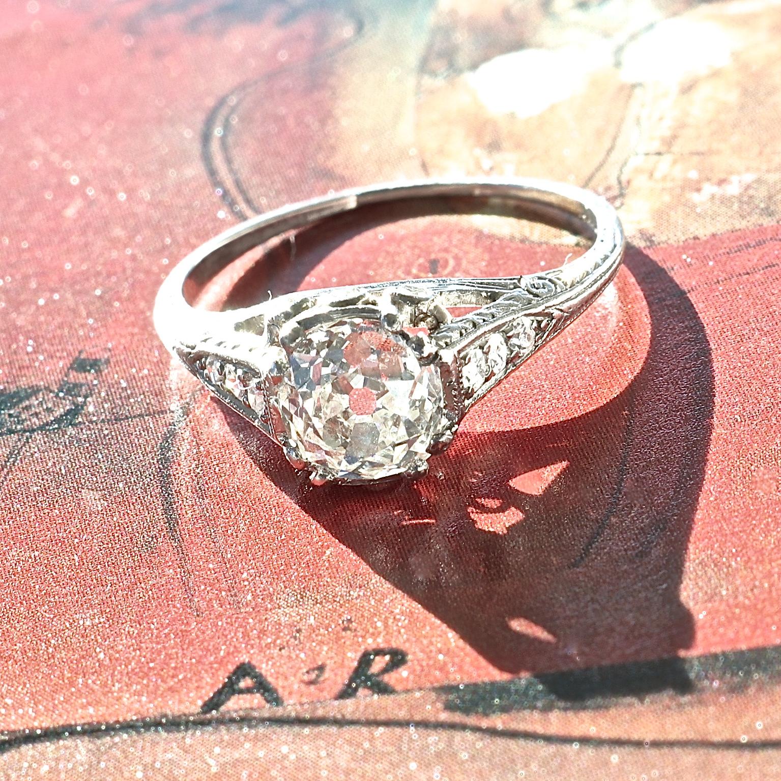 Art Deco GIA 1.02 Carat Old Mine Cut Diamond Platinum Engagement Ring 1