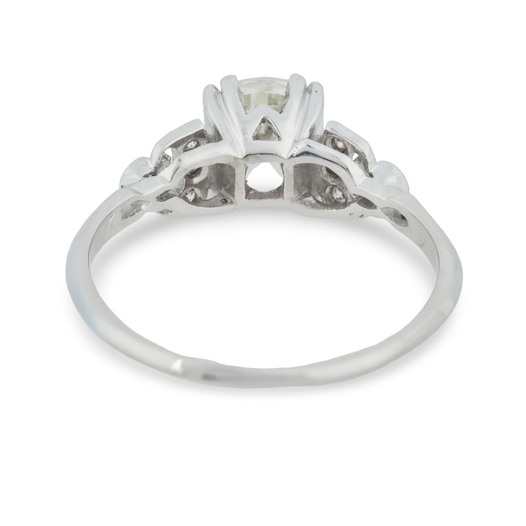 Bague de fiançailles Art déco en platine avec diamant taille ancienne de 1.02 carat, certifié GIA en vente 1