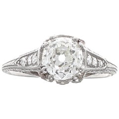 Art Deco GIA 1.02 Carat Old Mine Cut Diamond Platinum Engagement Ring Antique Art Deco GIA 1.02 Carat Old Mine Cut Diamond Platinum Engagement Ring