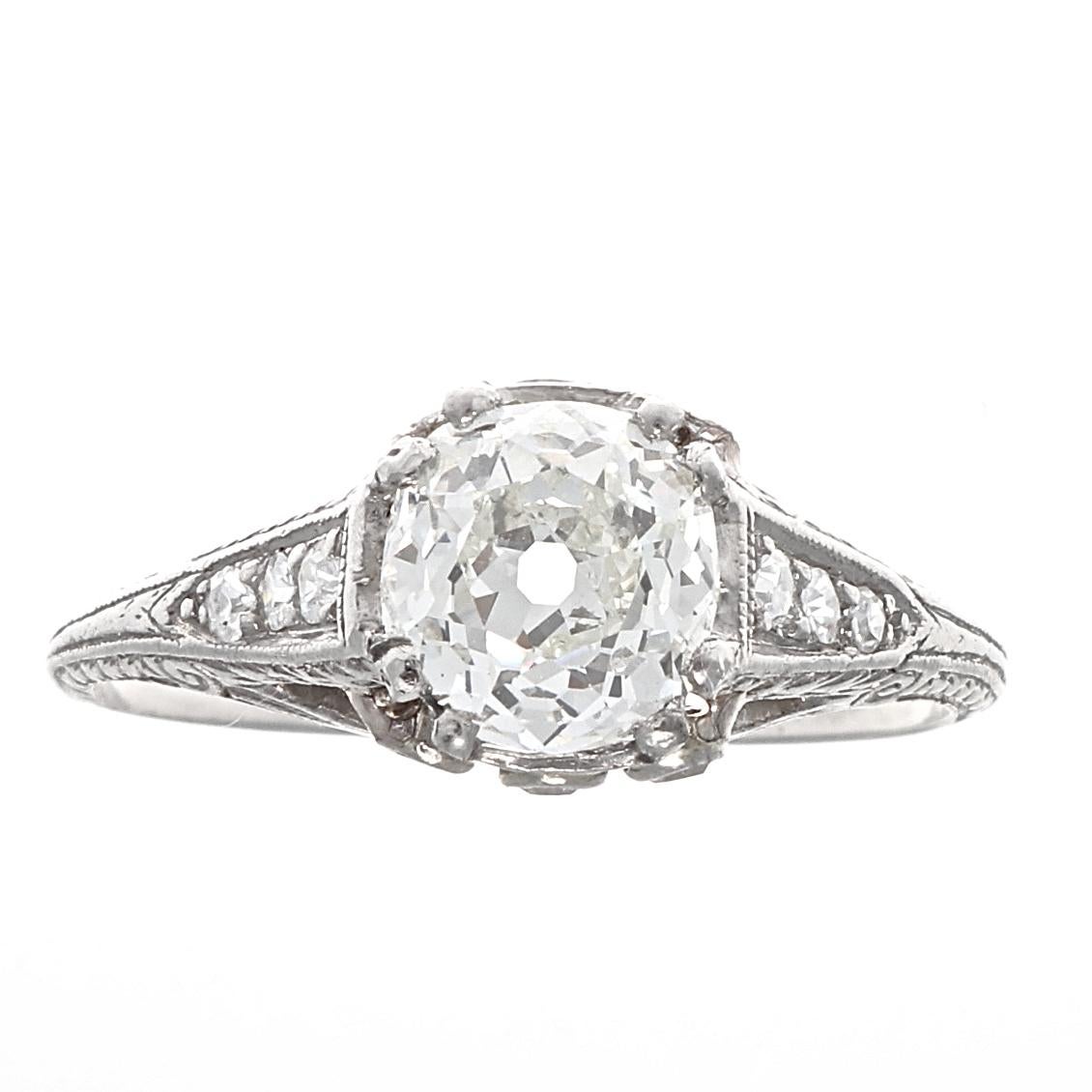 Art Deco GIA 1.02 Carat Old Mine Cut Diamond Platinum Engagement Ring