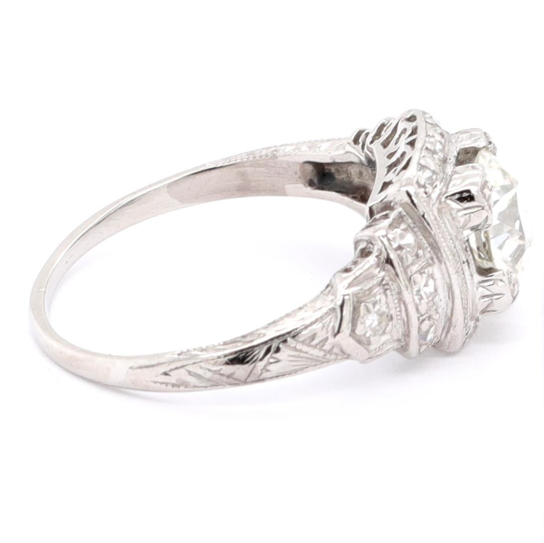 Art Deco GIA 1.03 Carat Old European Cut Diamond Platinum Ring In Excellent Condition In Beverly Hills, CA