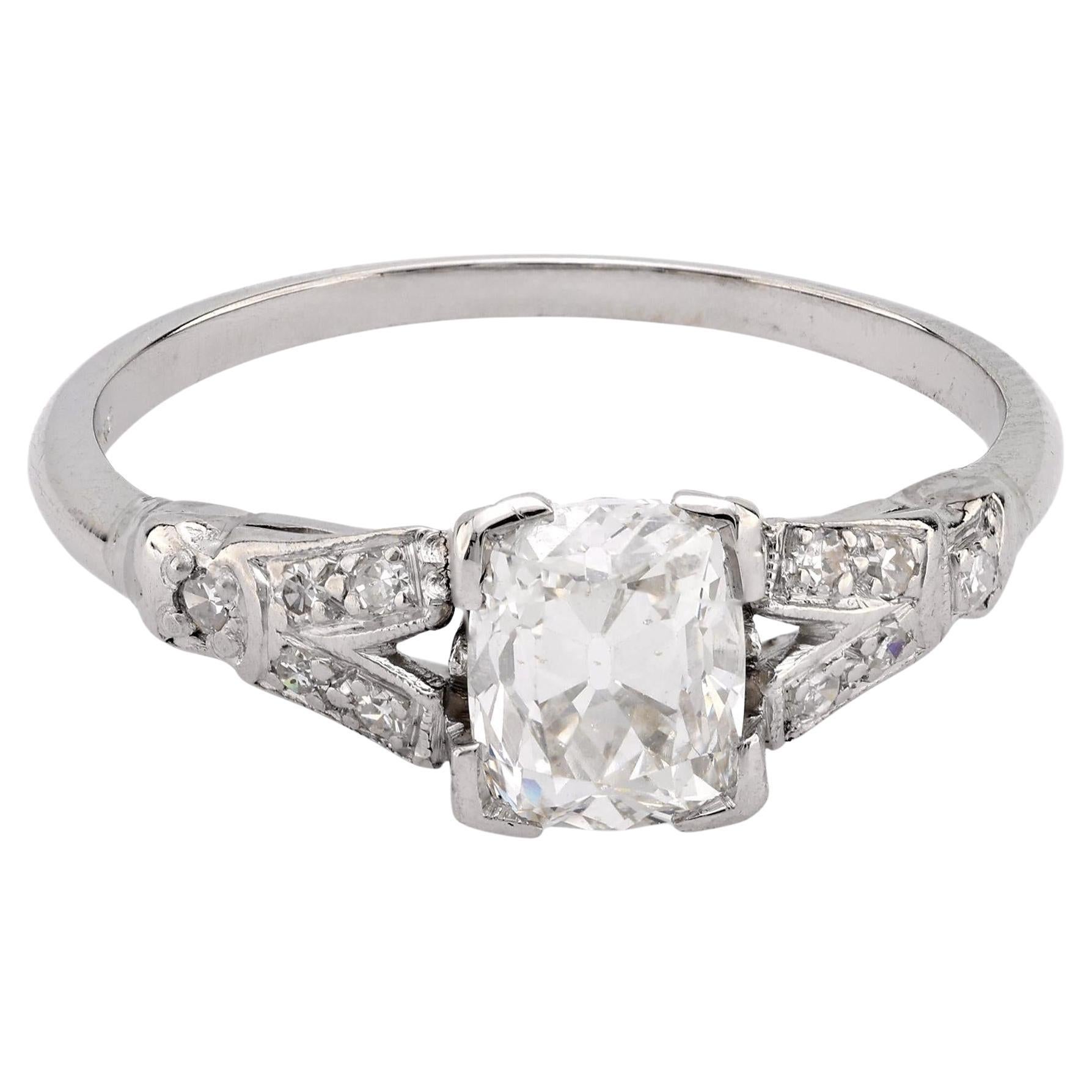 Art Deco GIA 1.03 carat old mine cut diamond platinum engagement ring