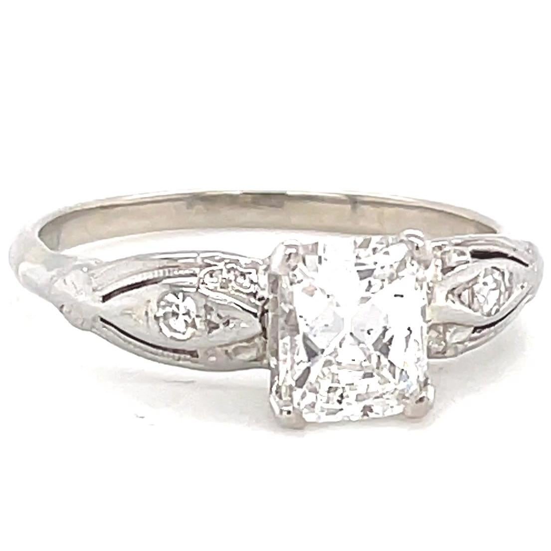 Square Cut Art Deco GIA 1.04 Carat Diamond Platinum Engagement Ring