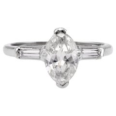 Vintage Art Deco GIA 1.04 Carat Marquise Cut Diamond Platinum Ring