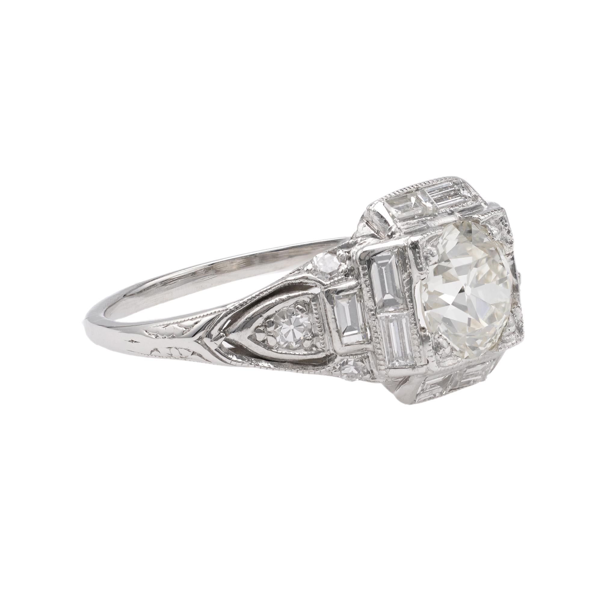 Art Deco GIA 1.04 Carat Old European Cut Diamond Platinum Ring For Sale 1