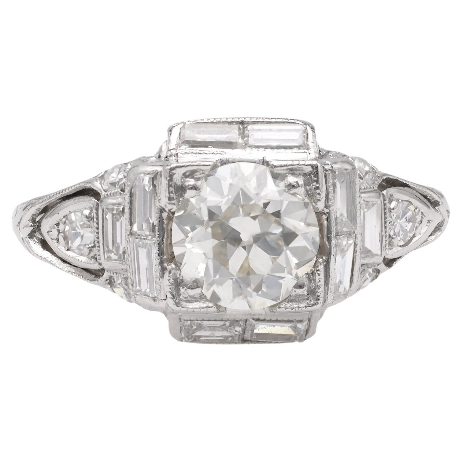 Art Deco GIA 1.04 Carat Old European Cut Diamond Platinum Ring For Sale
