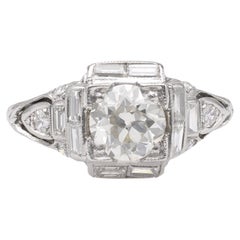 Art Deco GIA 1.04 Carat Old European Cut Diamond Platinum Ring