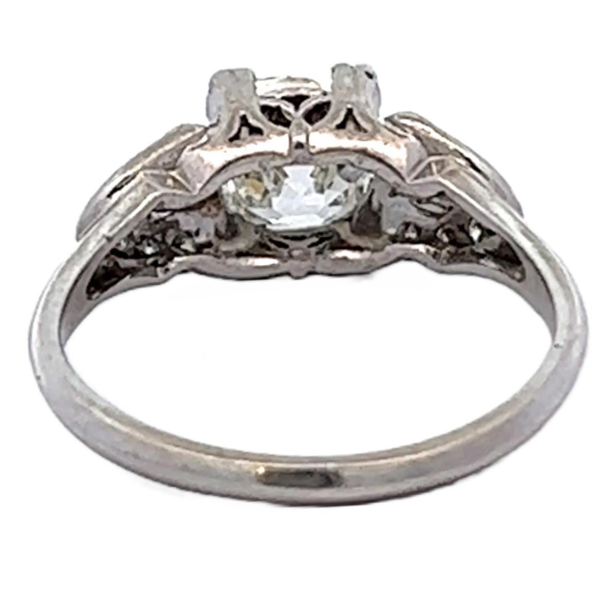 Art Deco GIA 1.04 Carats Cushion Cut Diamond Platinum Ring 2