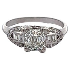 Art Deco GIA 1.04 Carats Cushion Cut Diamond Platinum Ring