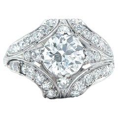 Art Deco GIA 1.05 Carat Old European Cut Diamond Platinum Filigree Ring