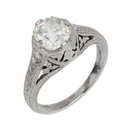 Art Deco GIA 1.05 carat old mine cut diamond platinum engagement ring