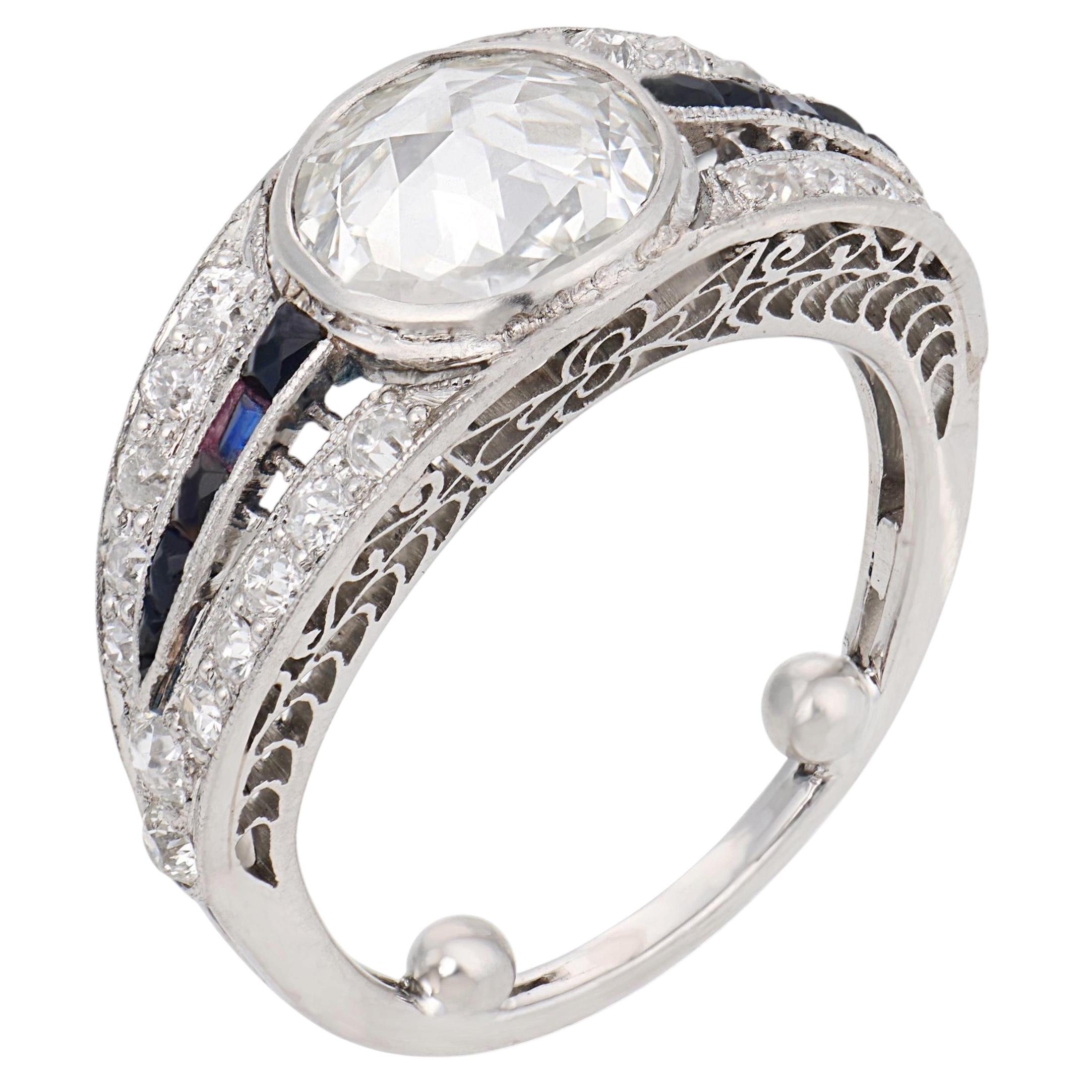 Art Deco GIA 1.06 carat rose cut diamond onyx platinum engagement ring For Sale