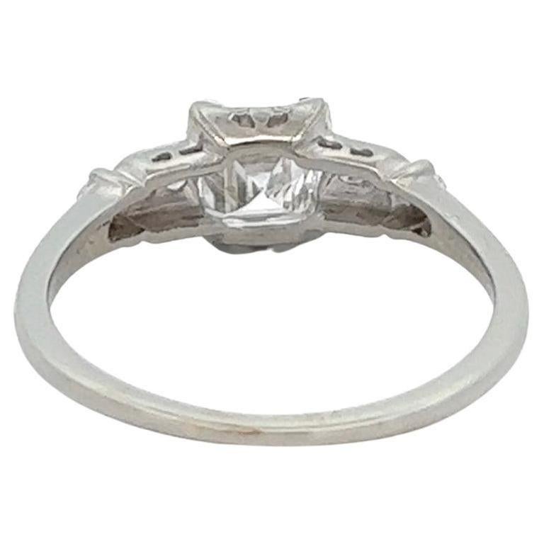 Art Deco GIA 1.06 Carats Square Emerald Cut Diamond Platinum Ring 1