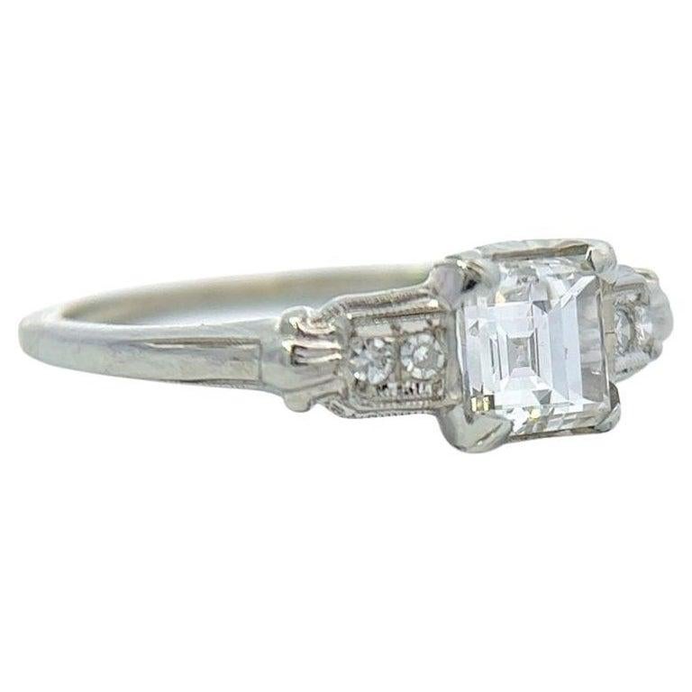 Art Deco GIA 1.06 Carats Square Emerald Cut Diamond Platinum Ring 2