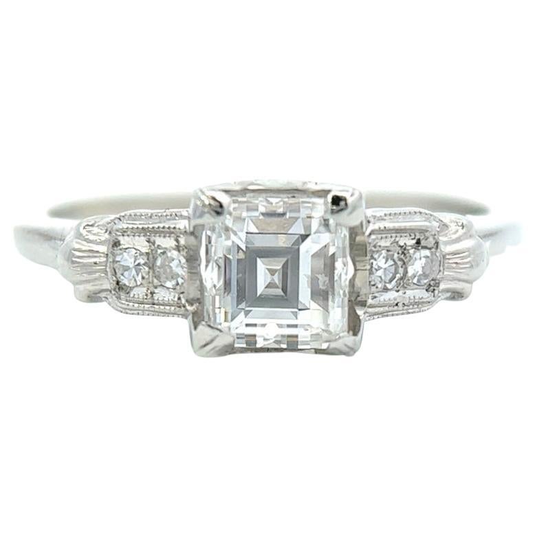 Art Deco GIA 1.06 Carats Square Emerald Cut Diamond Platinum Ring