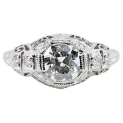 Antique Art Deco GIA 1.06ct Diamond Filigree Engagement Ring in Platinum