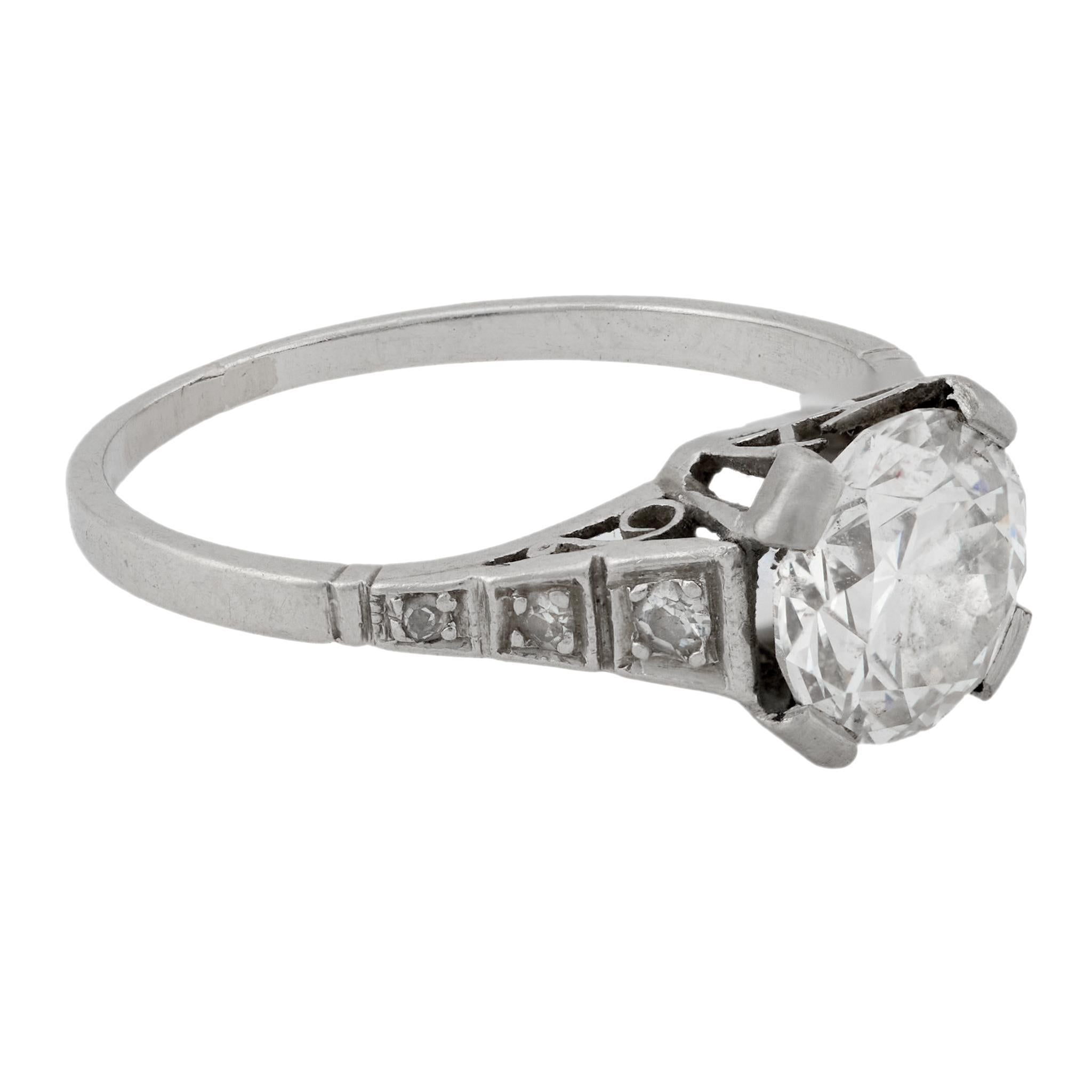 Art Déco Anello di fidanzamento in platino con diamante Art Deco GIA da 1.07 carati in vendita