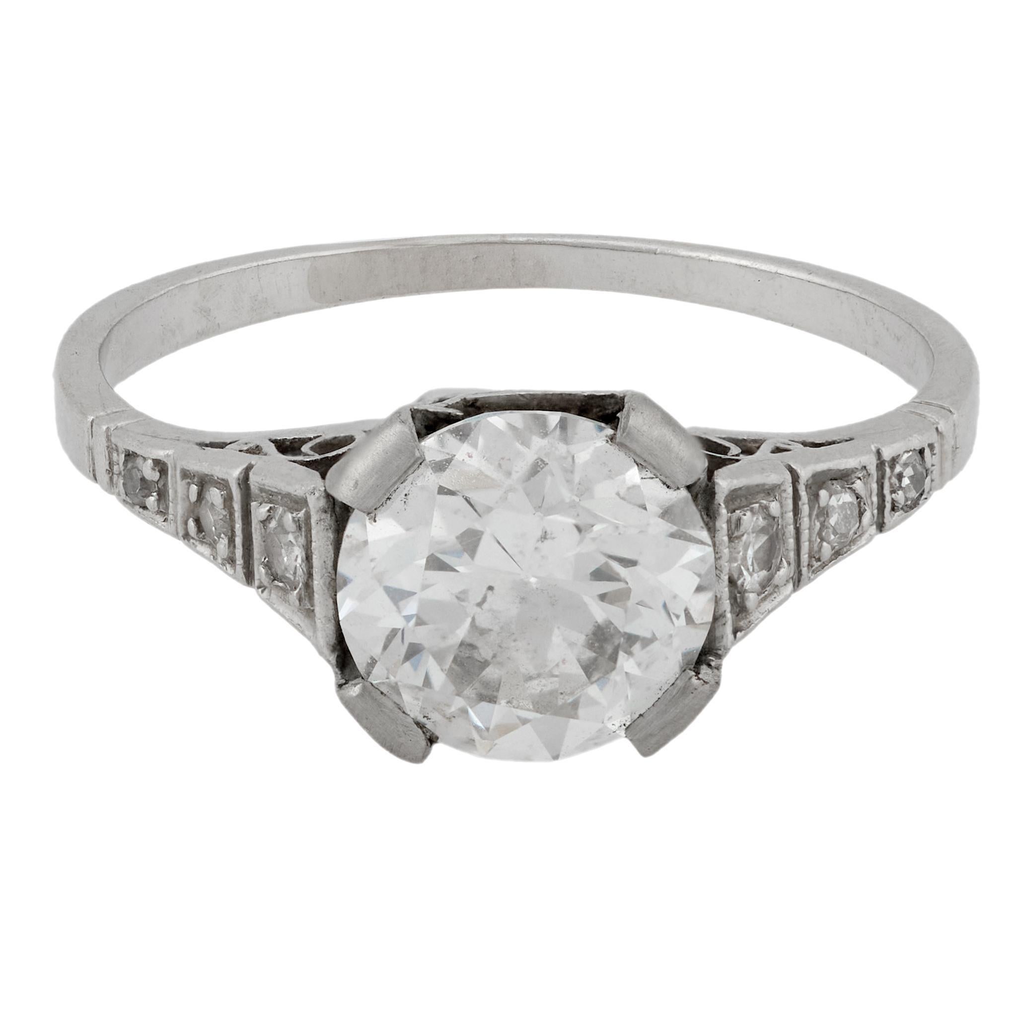 Taglio singolo Anello di fidanzamento in platino con diamante Art Deco GIA da 1.07 carati in vendita