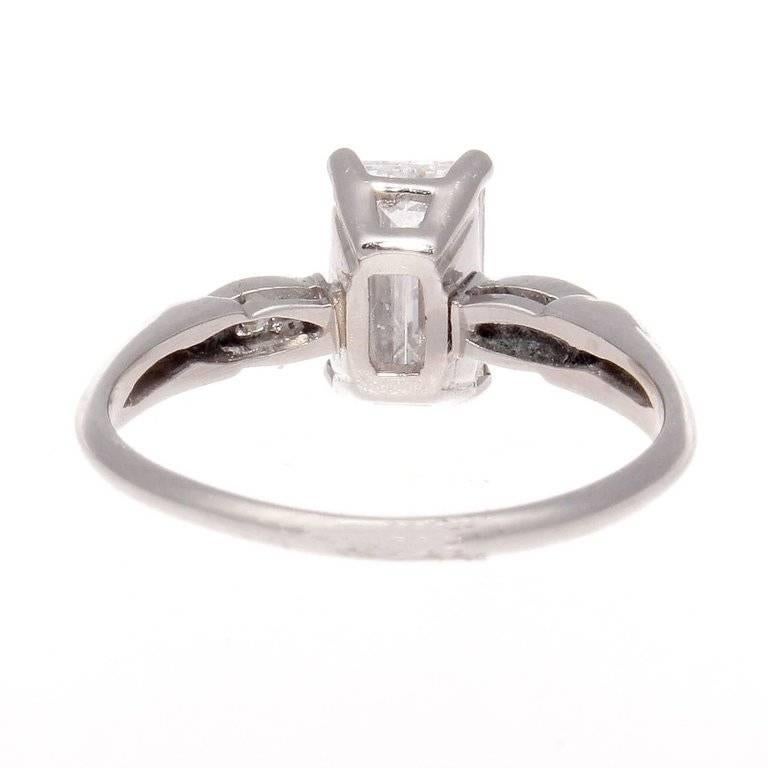 Art Deco GIA 1.07 Carat Emerald Cut Diamond Platinum Engagement Ring In Excellent Condition In Beverly Hills, CA