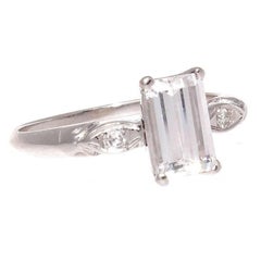 Art Deco GIA 1.07 Carat Emerald Cut Diamond Platinum Engagement Ring