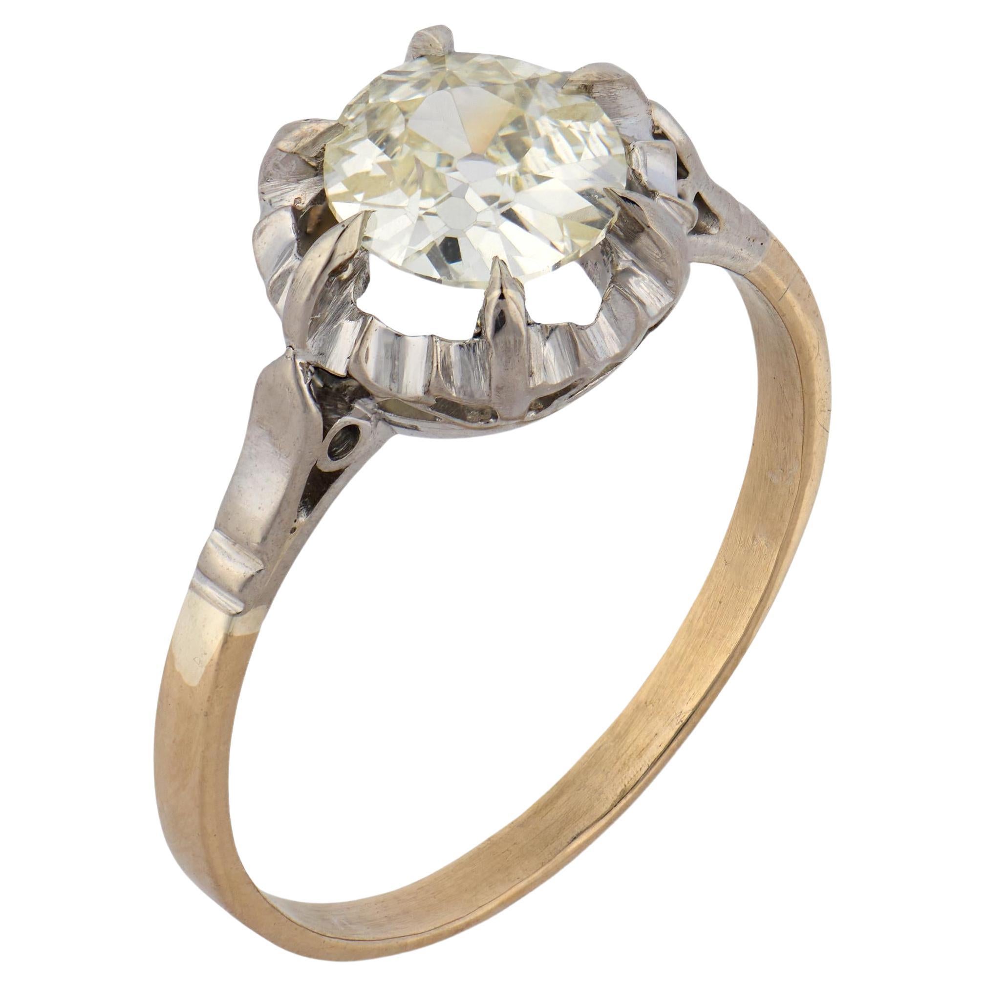 Bague solitaire en or blanc 18k Art déco GIA 1,07 carat diamant taille européenne ancienne