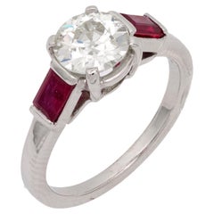 Art Deco GIA 1.08 carat old European cut diamond ruby platinum engagement ring