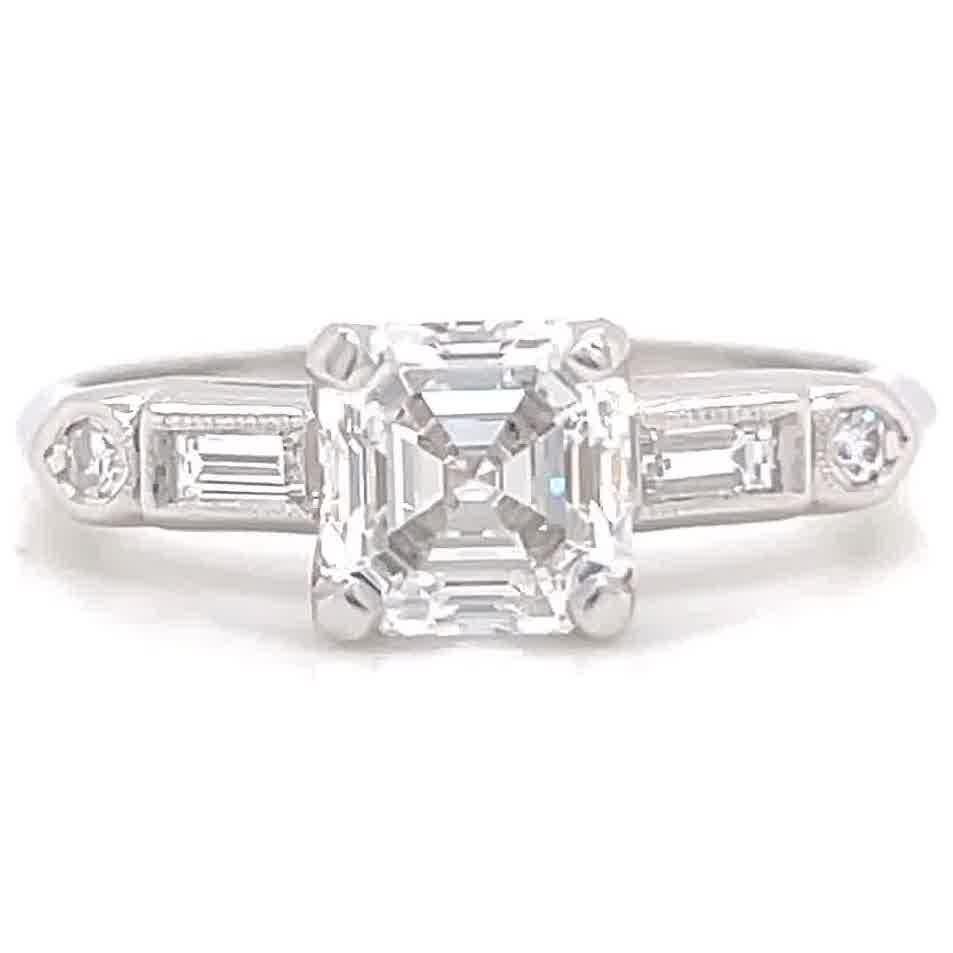 Art Deco GIA 1.10 Carat D Color Emerald Cut Diamond Platinum Engagement Ring In Excellent Condition In Beverly Hills, CA