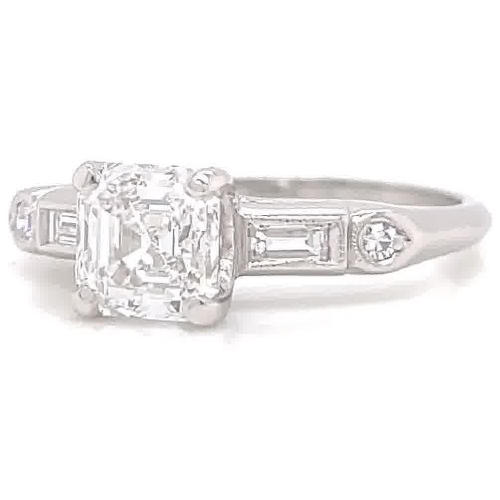 Women's Art Deco GIA 1.10 Carat D Color Emerald Cut Diamond Platinum Engagement Ring