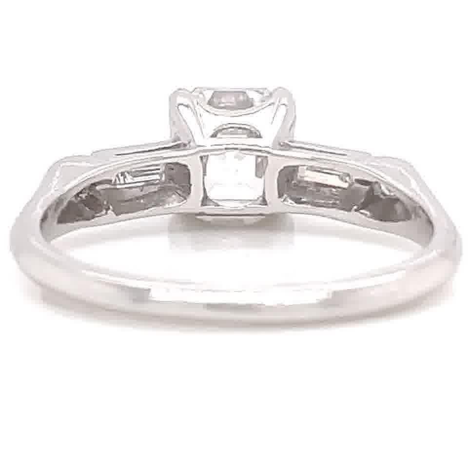 Art Deco GIA 1.10 Carat D Color Emerald Cut Diamond Platinum Engagement Ring 1