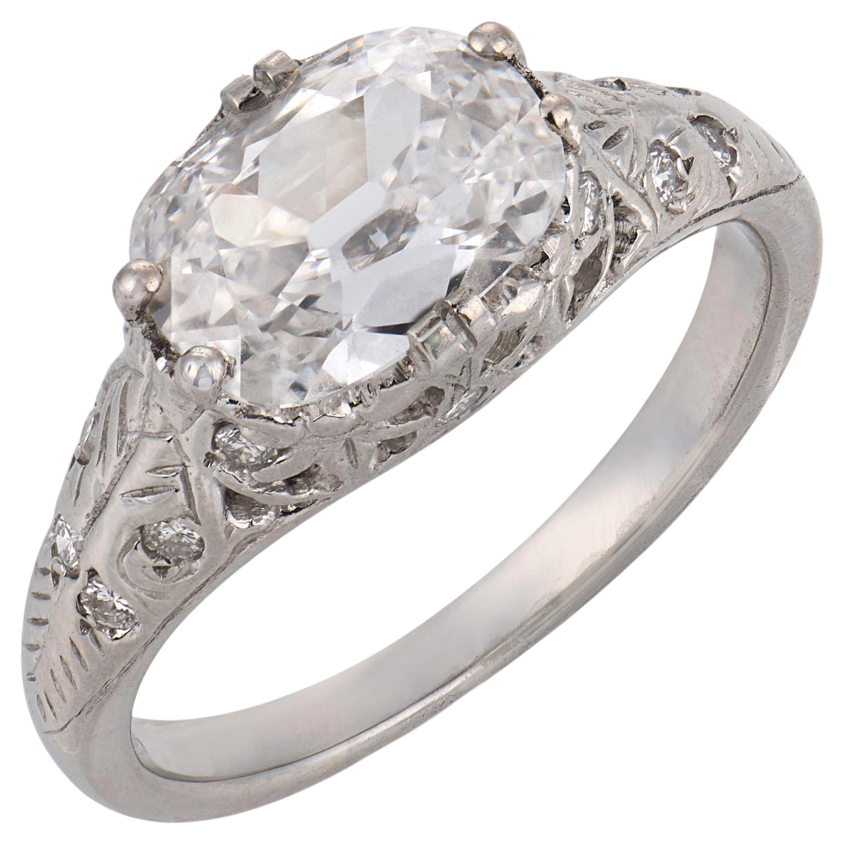 Anillo de compromiso Art Déco GIA 1.10 quilates diamante platino