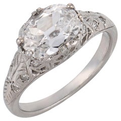 Anillo de compromiso Art Déco GIA 1.10 quilates diamante platino