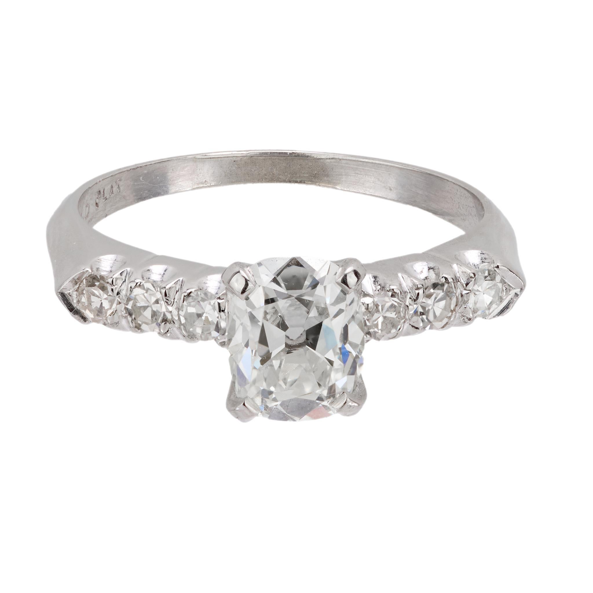 Old Mine Cut Art Deco GIA 1.10 carat old mine cut diamond platinum engagement ring For Sale