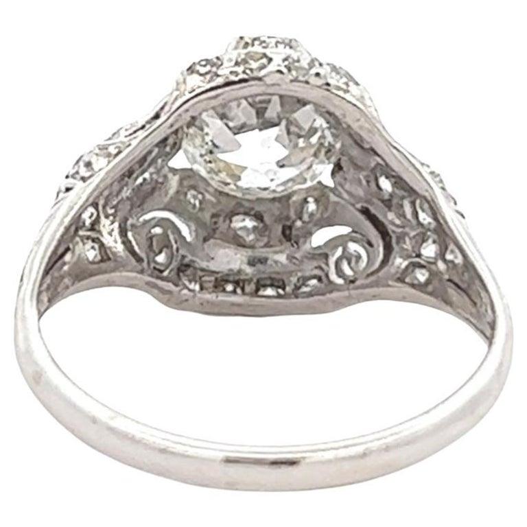 Art Deco GIA 1.12 Carats Old European Cut Diamond Platinum Filigree Ring 2
