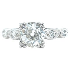 Art Deco GIA 1.12 Carats Old European Cut Diamond Platinum Ring