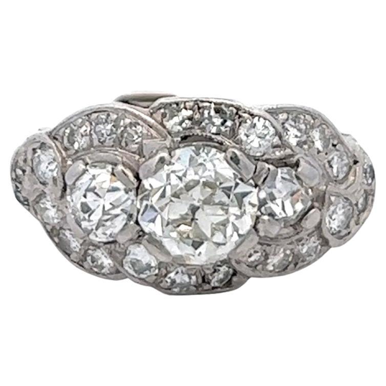 Art Deco GIA 1.12 Carats Old European Cut Diamond Platinum Ring