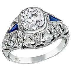 Verlobungsring Art Deco GIA 1,13 Karat Diamant Saphir
