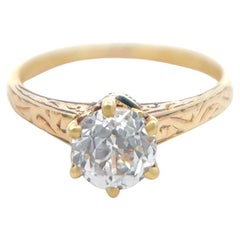 Art Deco GIA 1.14 Carats Old European Cut Diamond Yellow Gold Solitaire Ring