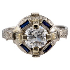 Art Deco GIA 1.15 Carat Old European Cut Diamond 18k White Gold Ring