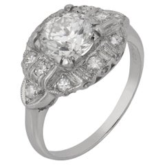 Anillo de compromiso de platino con diamante europeo antiguo Art Déco GIA de 1,15 quilates
