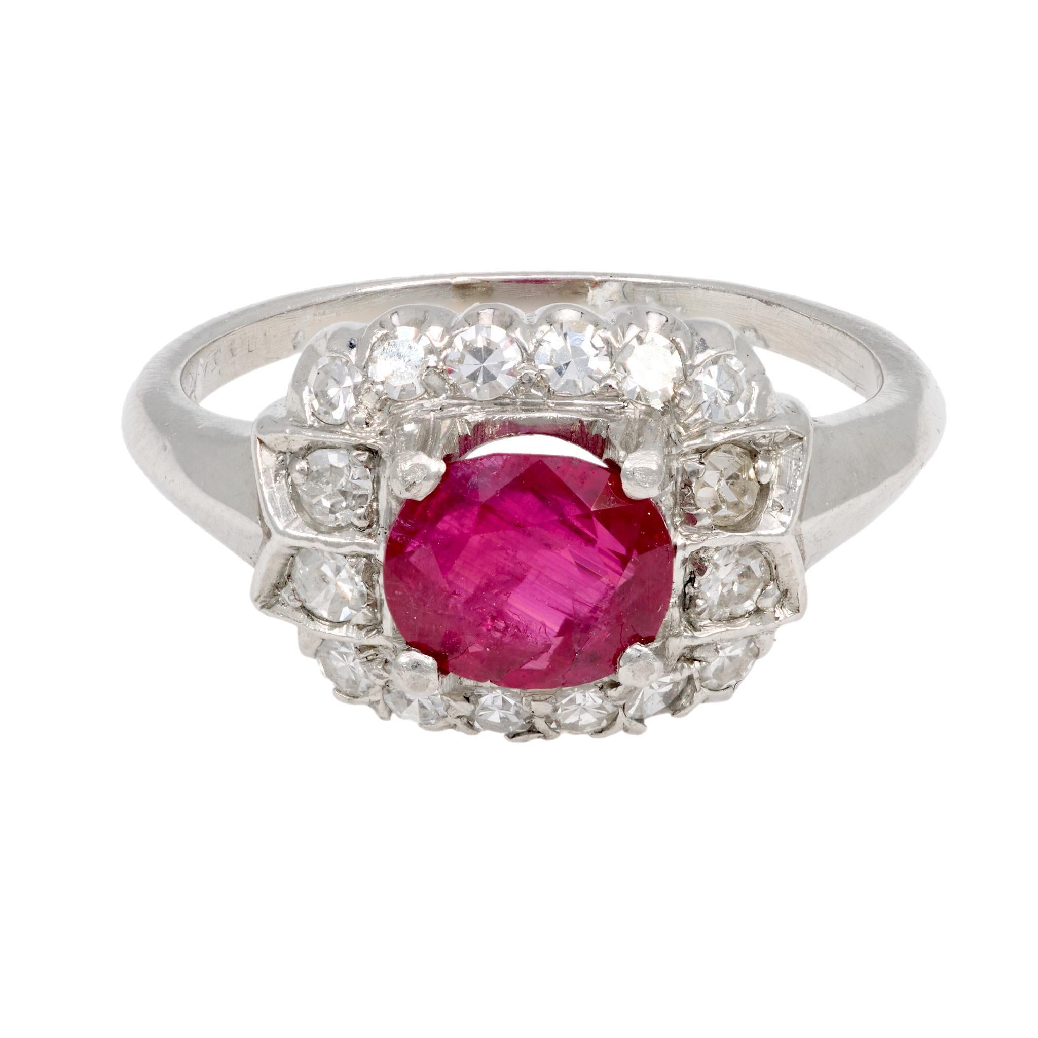Art Deco GIA 1.15 carat ruby diamond platinum ring Art Decó en venta