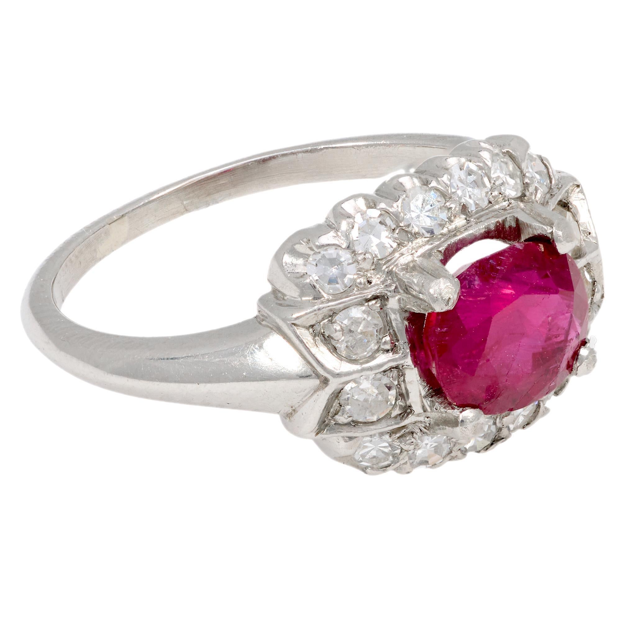 Art Deco GIA 1.15 carat ruby diamond platinum ring en Bueno estado para la venta en Beverly Hills, CA