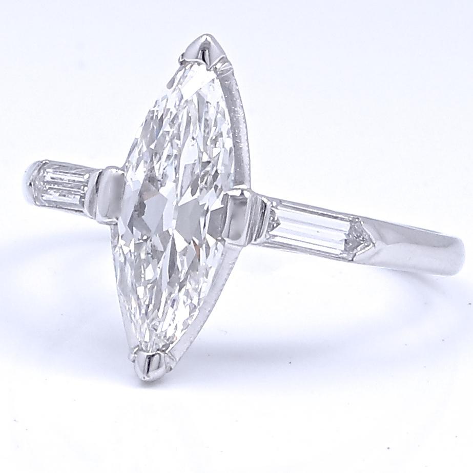 Art Deco GIA 1.15 Marquise Cut Diamond Platinum Engagement Ring 2
