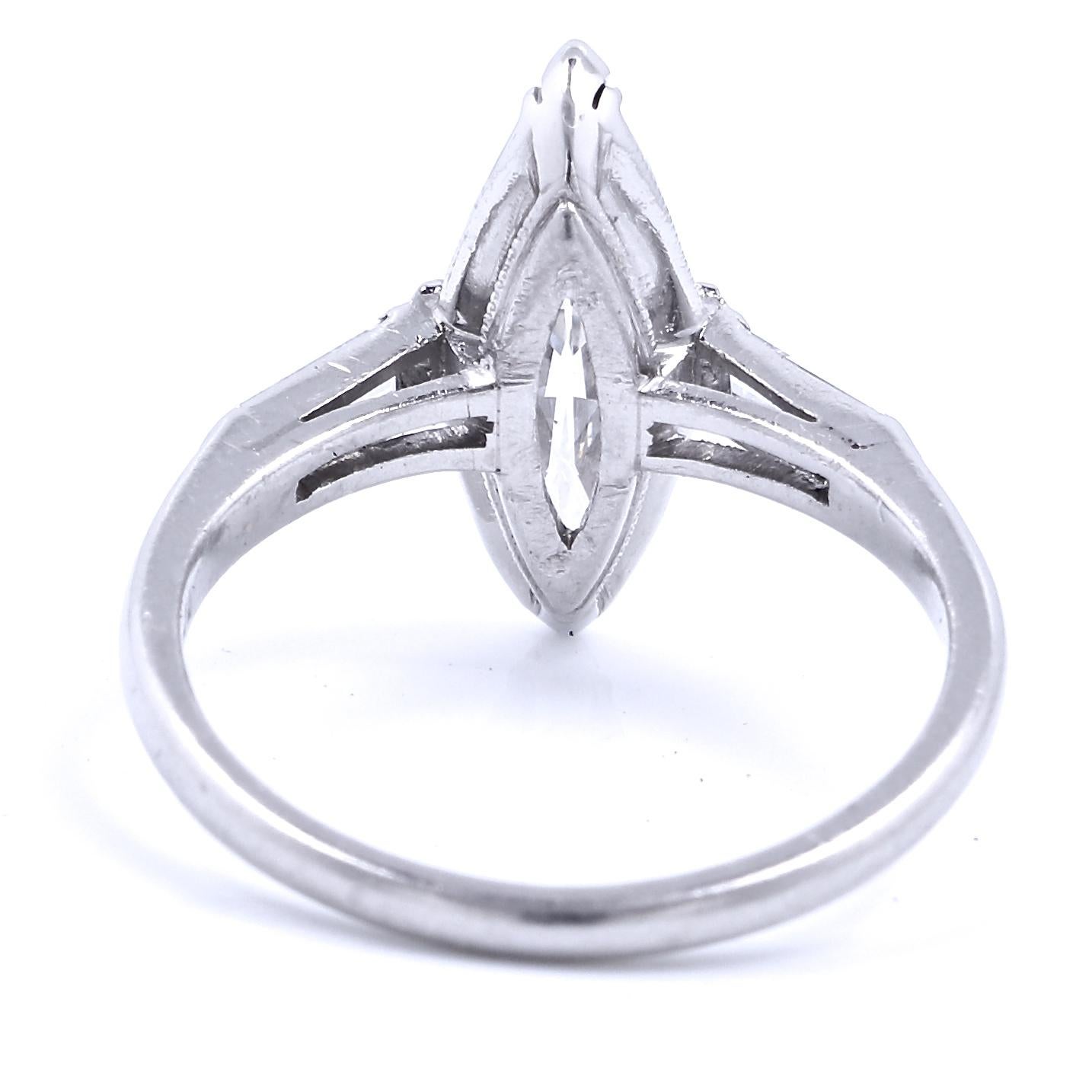 Art Deco GIA 1.15 Marquise Cut Diamond Platinum Engagement Ring 3